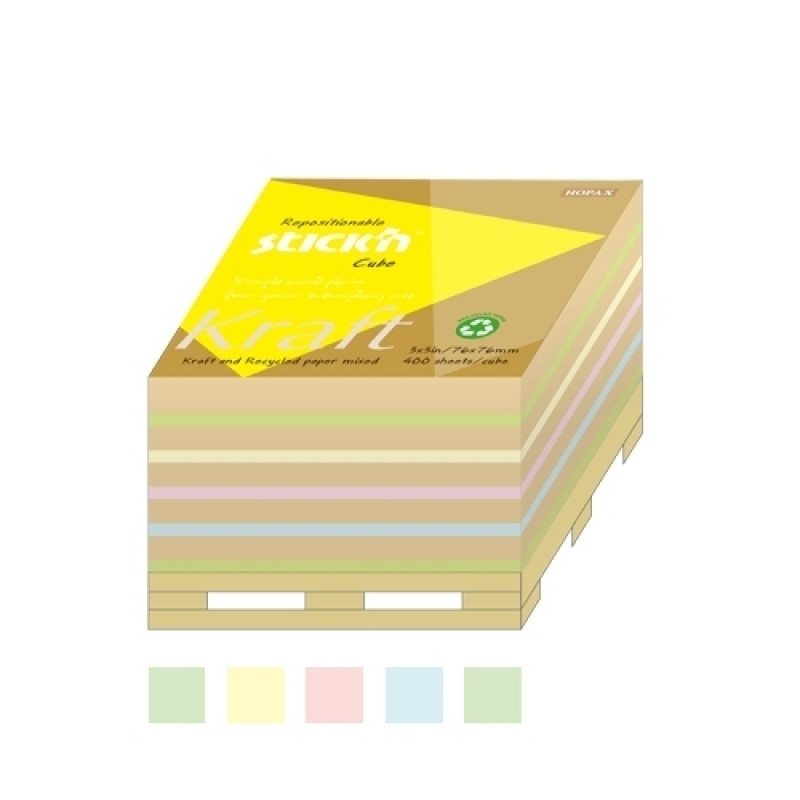 Līmlapiņu kubs Stickn Kraft 21817 76x76, 400lapas, pasteļkrāsas