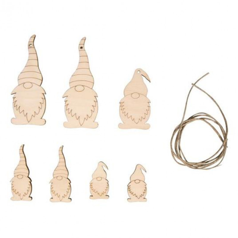 Koka rūķīši 2.5-9cm 7 gab. komplektā aukla