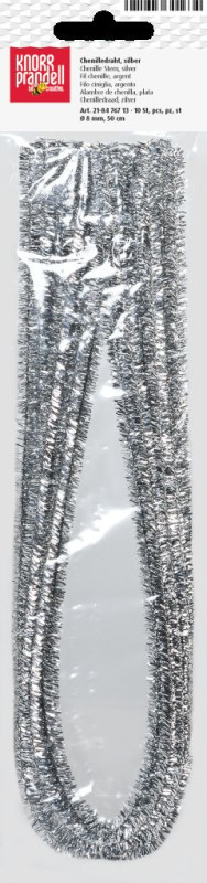 Šenila stieples 8 mm 500 mm 10 gab. sudraba