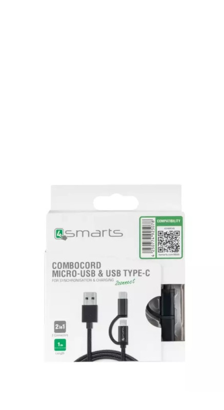 Datu kabelis ComboCord MicroUSB & Typce C 1m 4Smarts