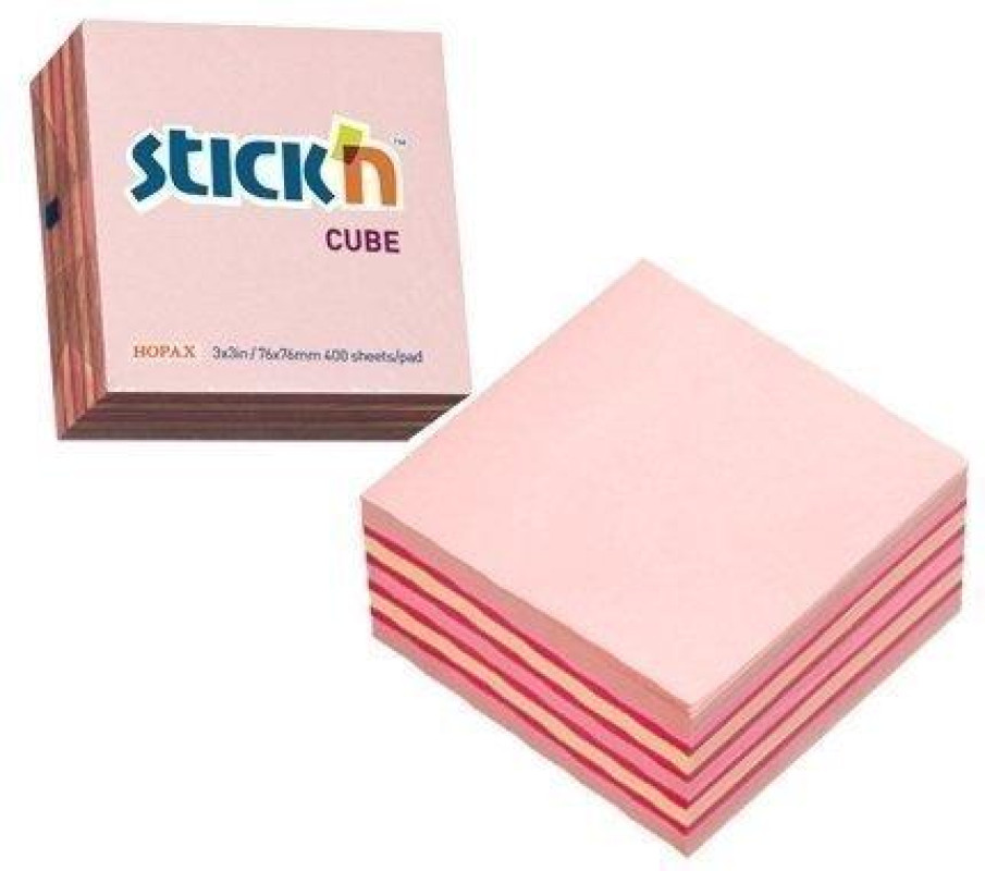 Līmlapiņu kubs 76x76mm 400l. rozā Stick'N