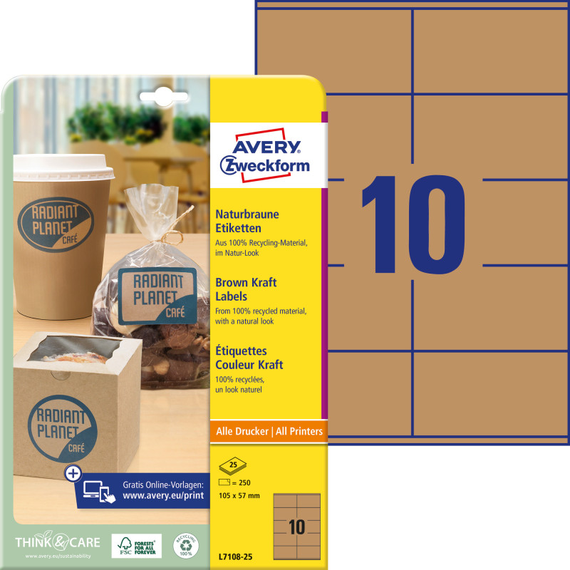 Uzlīmes A4 105x57mm 1 loksne kraft Avery