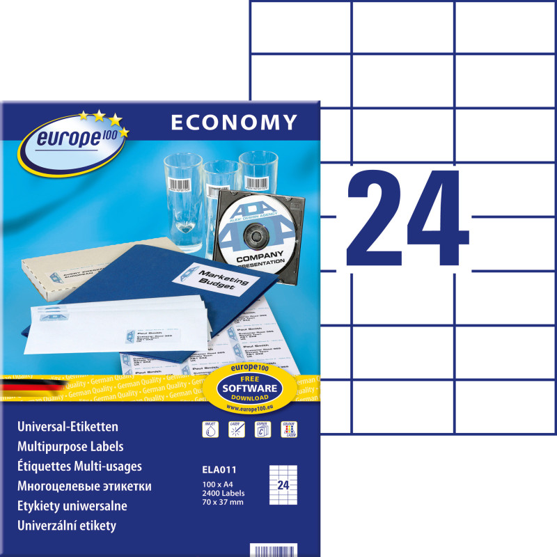 Uzlīmes A4 70x37mm 1 loksne baltas Europe100