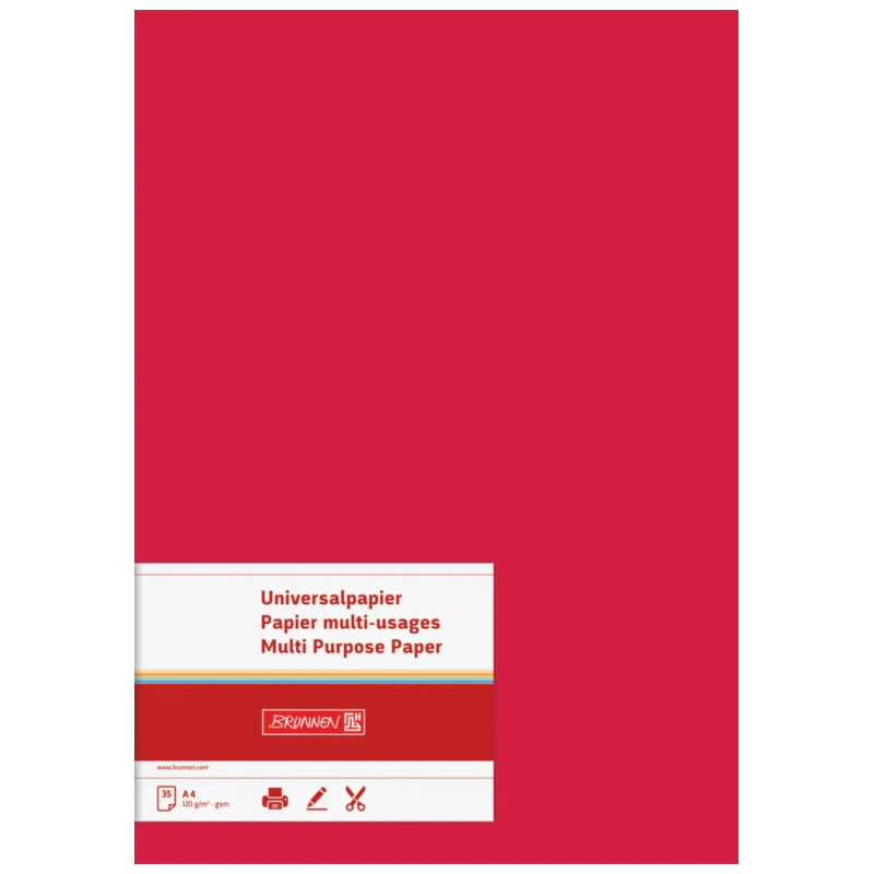 Krāsains papīrs A4 120g/m² 1 loksne sarkans Brunnen