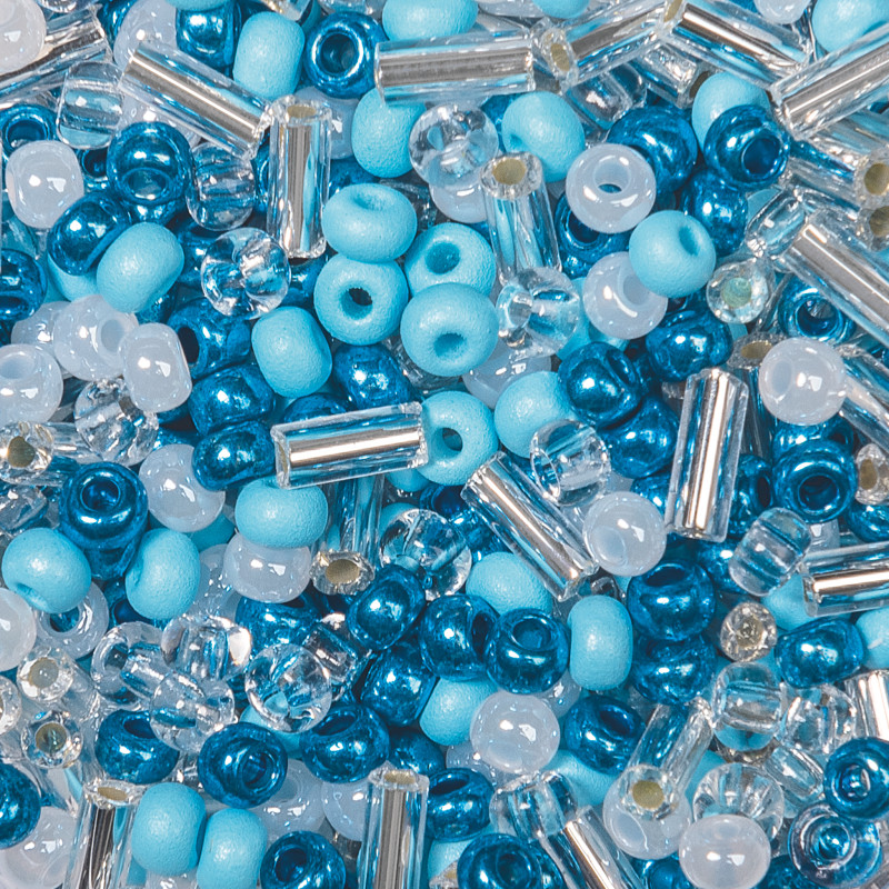 Stikla pērlītes 25mm 17g tirkīza zilas mix Knorr Prandell