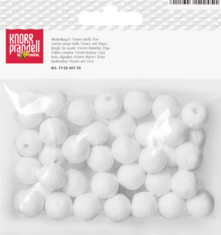 Kokvilnas bumbiņas 15mm 35gab. baltas Knorr Prandell