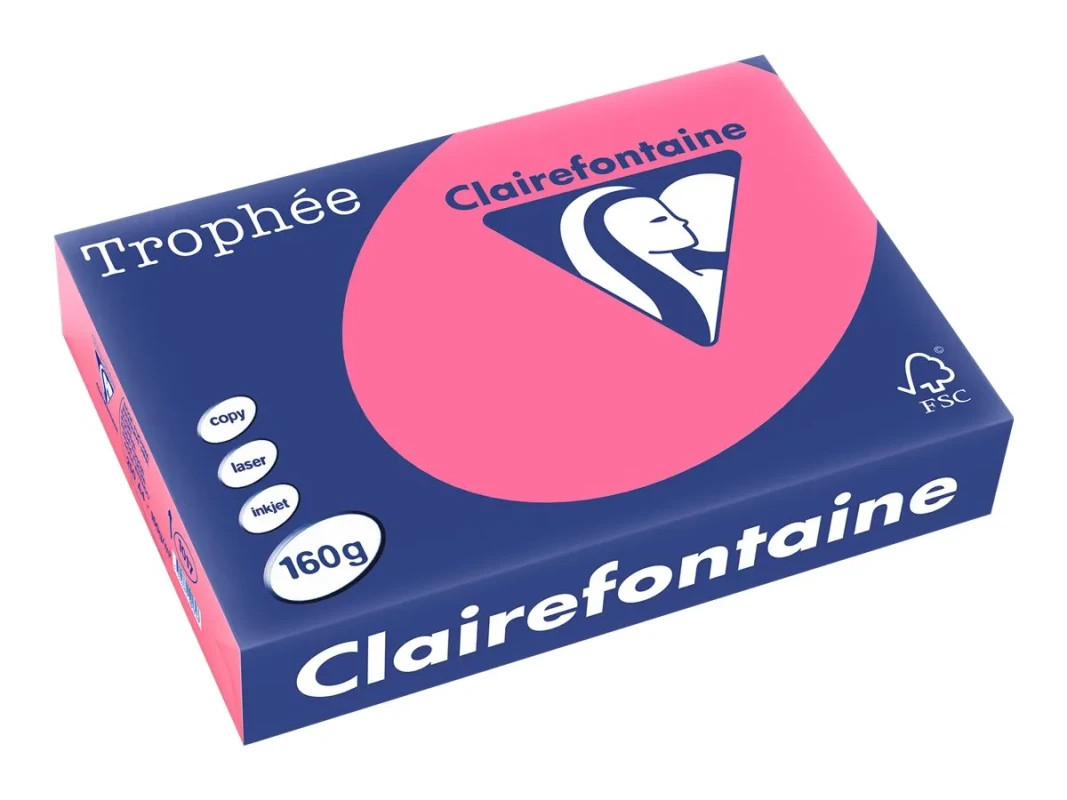 Krāsains papīrs A4 160g/m² 250 loksnes spilgti rozā Clairefontaine