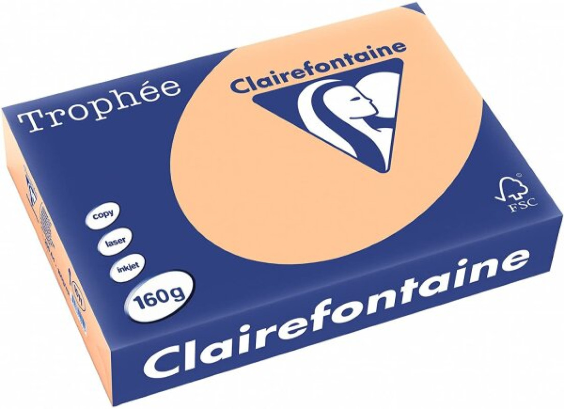 Krāsains papīrs A4 160g/m² 250 loksnes aprikožu/oranža Clairefontaine