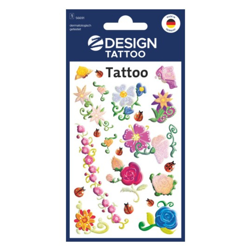 Tetovējumu uzlīmes 1 loksne ziedi Avery