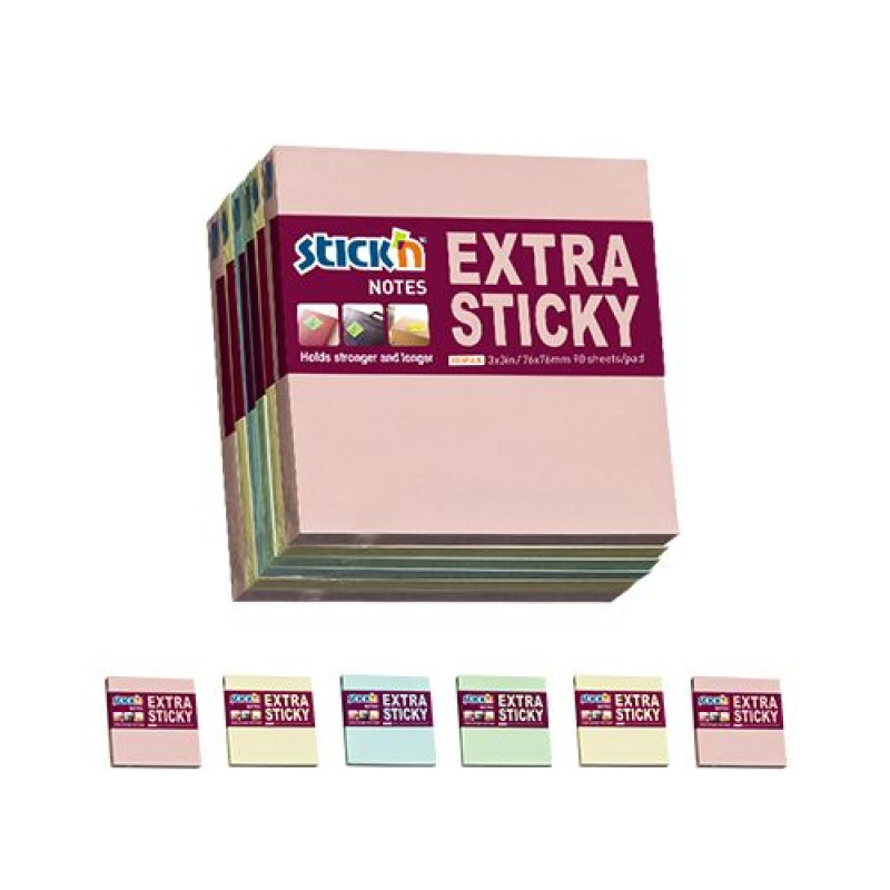 Līmlapiņas 76x76mm 90l.x6 pasteļtoņi Extra sticky Stick'N
