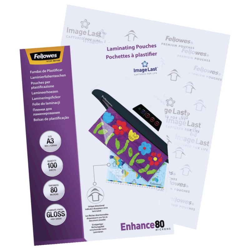 Laminēšanas plēves A3 80 µm 1 loksne Fellowes