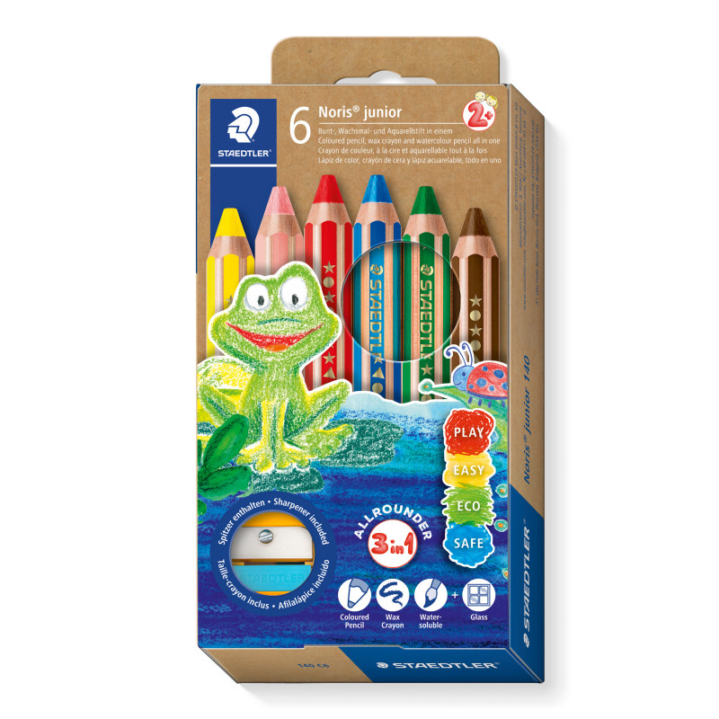 Krāsainie zīmuļi 3-in-1 6 krāsas + asināmais Noris® Junior 140 Staedtler