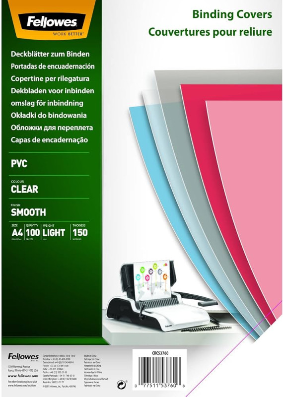 Vāki iesiešanai A4 150 mikroni caurspīdīgi 1 gab. Fellowes